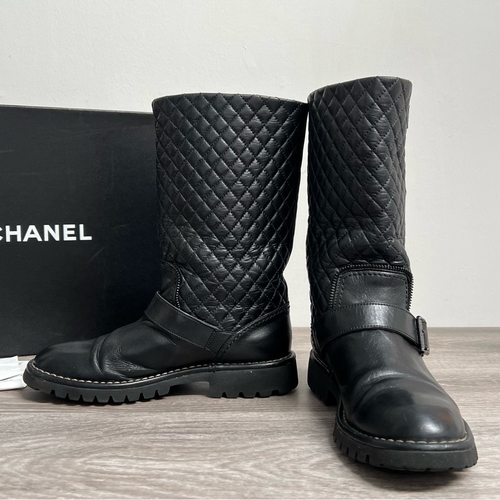 Authentic CHANEL Moto Biker Boots Size 37.5 (with box & receipt)​ - Picture 5 of 15
